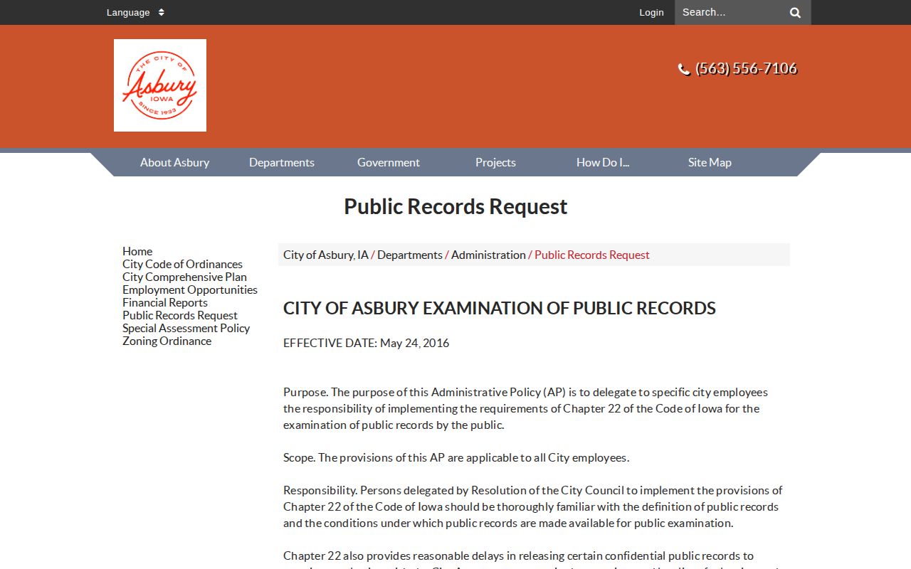 Asbury police public-records request page
