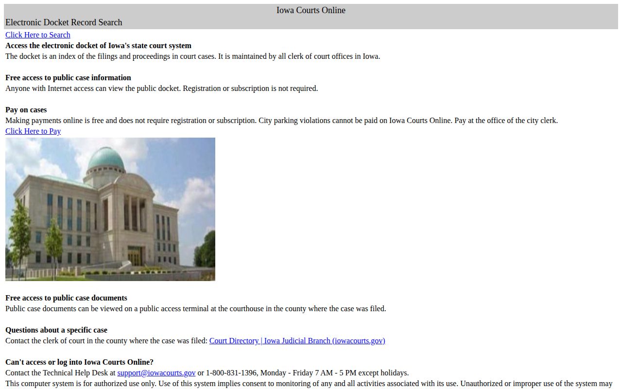 Iowa Courts Online search for Dubuque County booking case dispositions