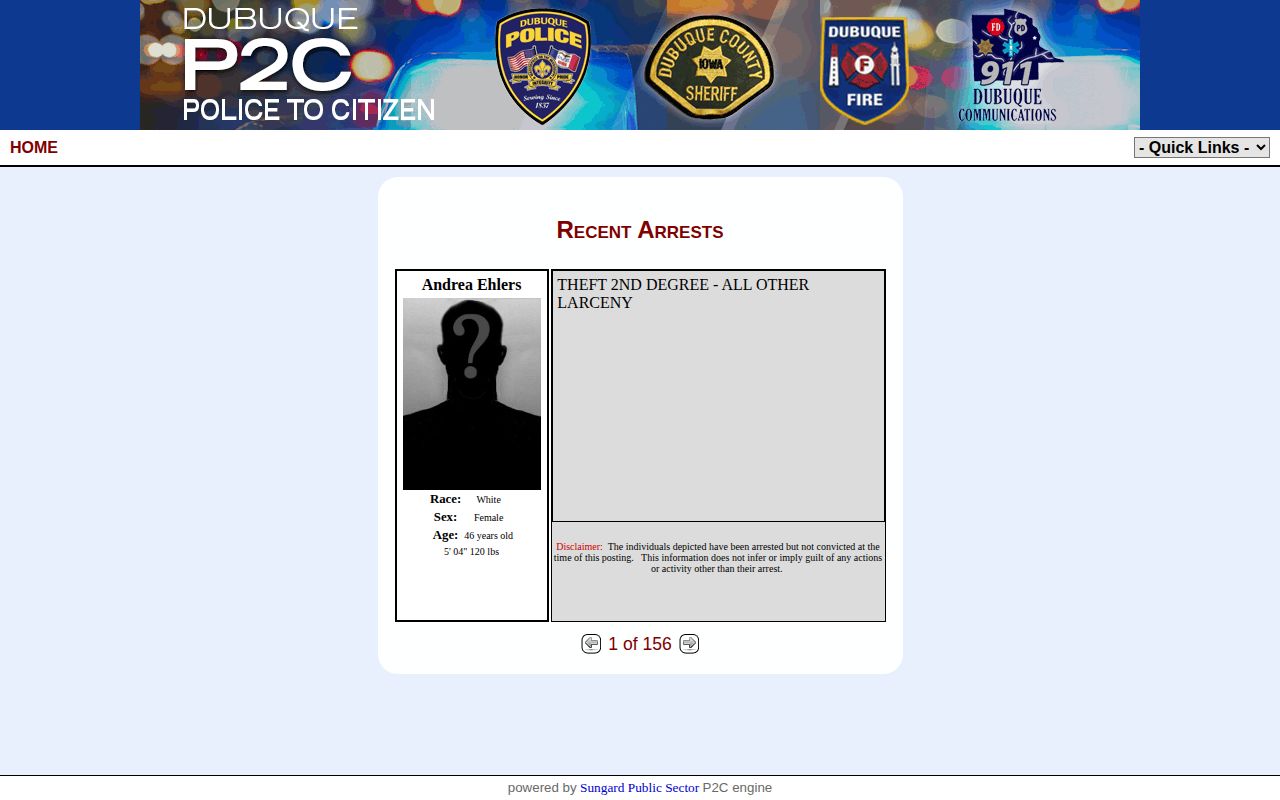 Dubuque County P2C Recent Arrests booking-photo interface